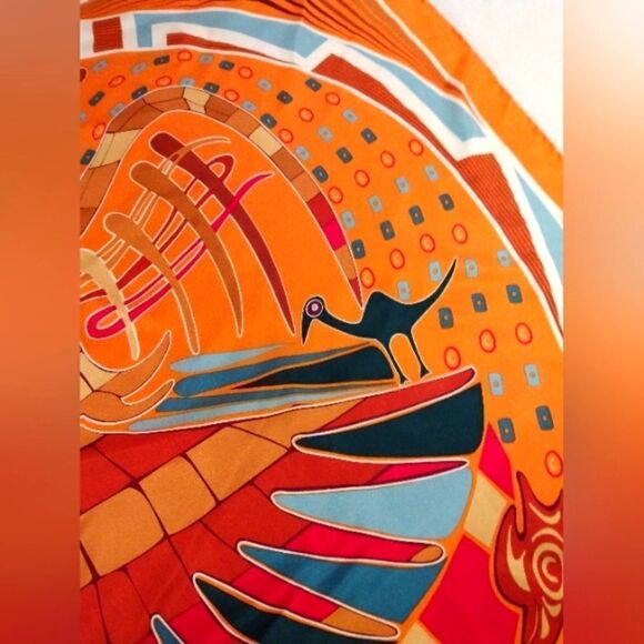 Native Aboriginal Art Silk Scarf Rolled Hem - Picture 9 of 14